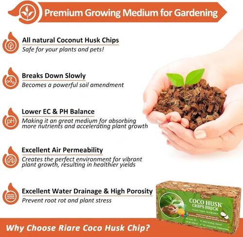 Miniatura 3 de Riare Paquete de 2 sustratos de chips de coco para plantas, 2.2 libras, ladrillo de cáscara de coco 100% orgánico con baja EC y pH equilibrado
