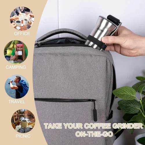 Miniatura 7 de Molinillo de café manual, manivela portátil de acero inoxidable, 6 ajustes de grosor, molinillo de café con rebabas de cerámica, perfecto