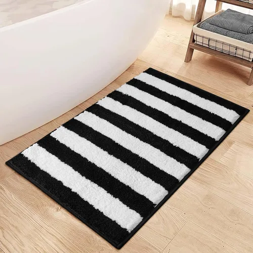 Miniatura 13 de Alfombras redondas a cuadros para baño, lavables a máquina, negras y blancas de 2 pies, alfombrilla de baño antideslizante y absorbente, alfombra