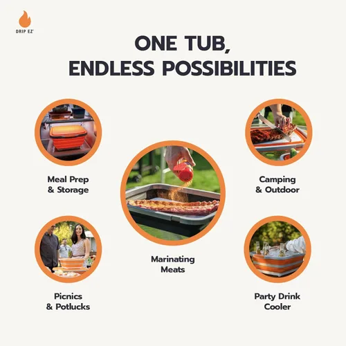 Miniatura 5 de Drip EZ Tina plegable para preparación de barbacoa, para preparación de comidas, marinar, almacenamiento de alimentos, incluye tabla de cortar