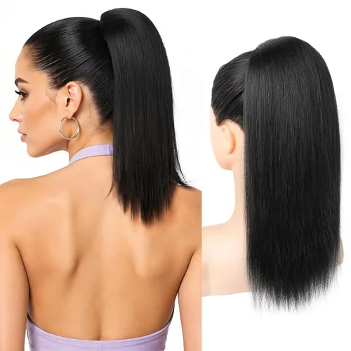 SEIKEA Extensiones de cola de caballo con cordón, larga y recta, cola de caballo falsa, natural, suave, extensiones de cabello sintético resistente