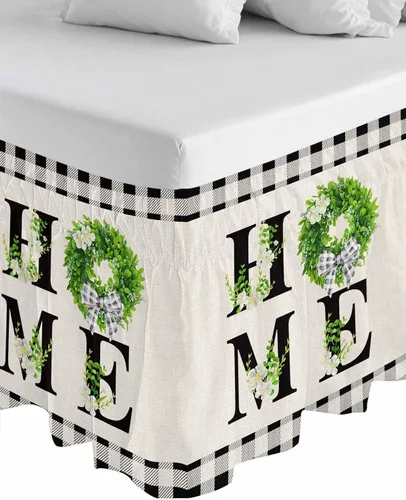 Miniatura 8 de Flower Leave Home - Falda de cama de tamaño King de 16 pulgadas de caída, ajustable y elástica, plisada, con volantes de polvo de lujo para cama