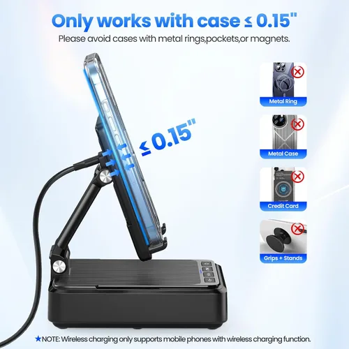 Miniatura 4 de Jteman Soporte para teléfono celular con altavoz Bluetooth y cargador inalámbrico, soporte de estación de carga de escritorio con altavoz