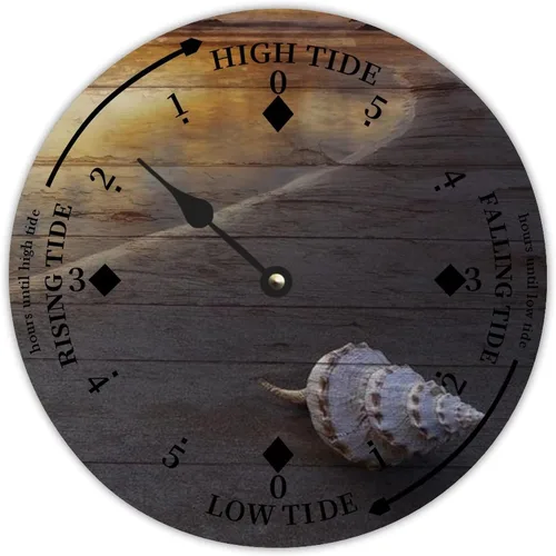 Miniatura 14 de Reloj de marea de madera con concha de caracola, hora del océano, marea alta costera, reloj de marea baja, movimiento de marea náutica de madera