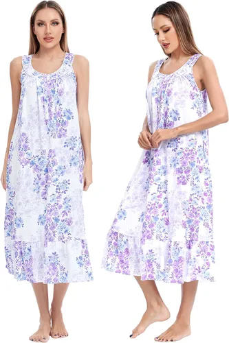 Miniatura 3 de IZZY + TOBY Camisones de algodón para mujer, sin mangas, suave, camisón de noche, camisón largo