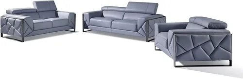 Miniatura 18 de BlackJack Furniture Gianni - Sofá de cuero italiano de grano superior con reposacabezas ajustables de 9 posiciones, patrón geométrico contemporáneo