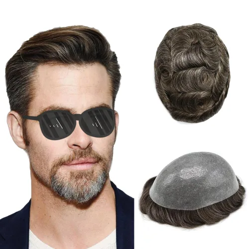 Miniatura 47 de Hair Nature - Tupé para hombres, sistema de repuesto de piezas de cabello humano, unidades de pelo negro con bucle en V de piel fina, 100% cabello