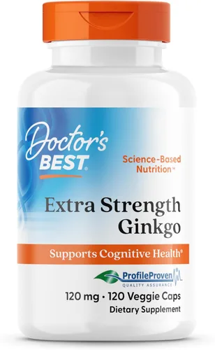 Doctor's Best Ginkgo extra fuerte, sin OMG, sin gluten, vegano, sin soja, promueve la función mental y la memoria, 120 mg, 120 unidades (paquete de