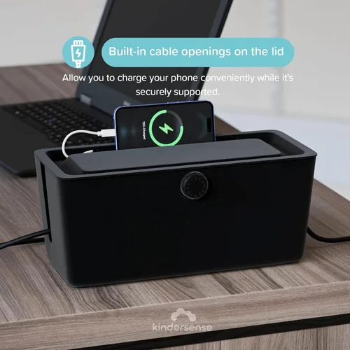 Miniatura 8 de KinderSense® Caja de organización de cables – Organizador de cables con cerradura a prueba de niños – Ocultador de cables para ocultar cables, tiras