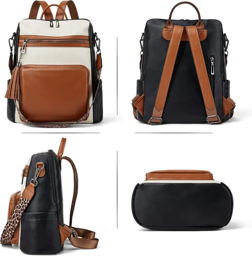Miniatura 14 de OPAGE - Mochila de cuero para mujer, con borla de moda, bolso de hombro, mochila grande, bolsa de viaje, gris, L