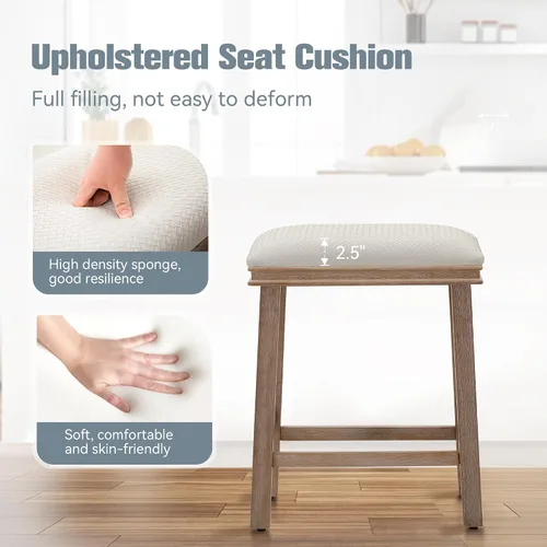 Miniatura 6 de Taburete de bar gris de madera maciza para encimera de cocina, taburete de bar con asiento de cuero sintético, taburete tapizado para isla de 34 a