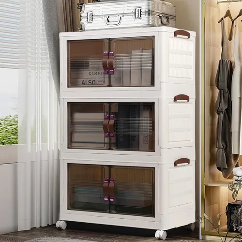 Organizador de armario con contenedores extraíbles, estante de almacenamiento apilable de 4 capas para sala de estar y dormitorio, fácil montaje,