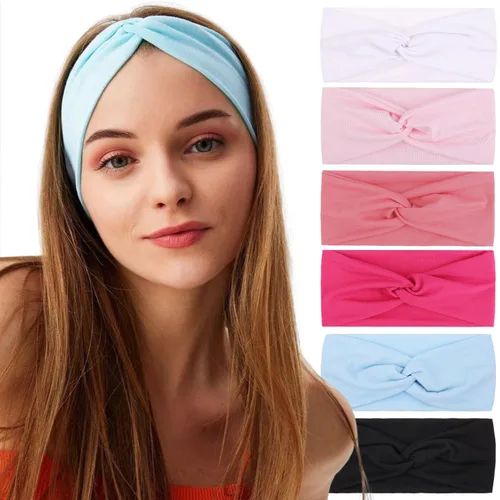 Miniatura 15 de XTREND 6 piezas de diademas para mujer, bandas elásticas cruzadas torcidas, diademas para yoga, entrenamiento, antideslizantes, suaves