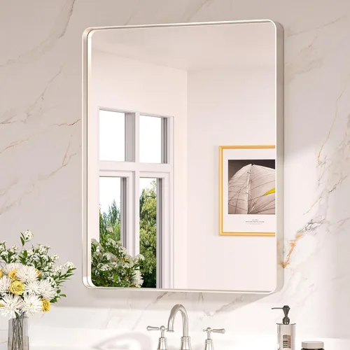 Miniatura 16 de Keonjinn Espejos de baño negros para sobre el fregadero, espejos cuadrados grandes de 36 x 36 pulgadas para pared, espejo rectangular redondeado