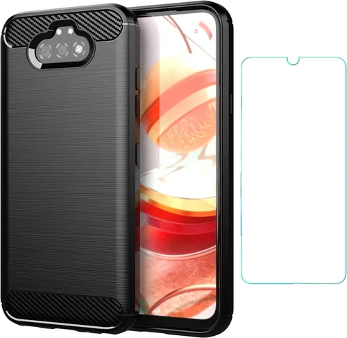 Asuwish Compatible con LG K31/Phoenix 5/Fortune 3/Risio 4 Protector de pantalla de vidrio templado y accesorios de celda de silicona delgada de goma