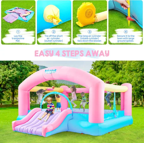 Miniatura 4 de Gran Casa de Rebote para Niños Grandes, Saltador Inflable con Tobogán de 14.8 x 14.5 Pies con Soplador de 650W, Aro de Baloncesto, Juego de Lanzar