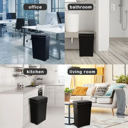 Miniatura 7 de Bote de basura automático de 13 galones con tapa de detección de movimiento, cubo de basura rectangular de alta capacidad sin contacto con tapa