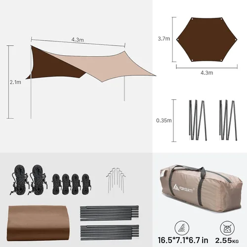 Miniatura 2 de Forceatt Lona de 12 x 14 pies con 2 postes, lona impermeable para camping, toldo de automóvil, lona ligera para campamento que se puede utilizar