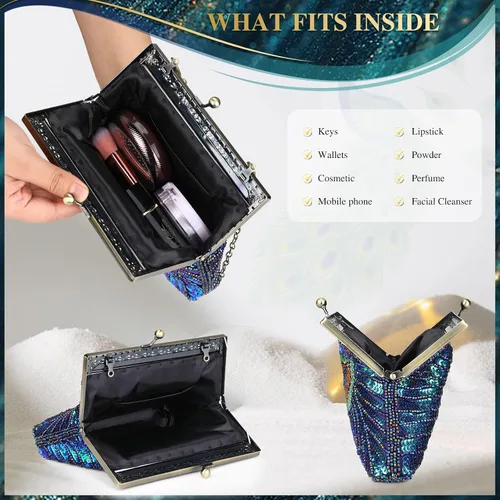 Miniatura 4 de UBORSE Bolsos de embrague de noche de pavo real con lentejuelas con cuentas Bolso de noche vintage Bolso de boda de fiesta de 1920