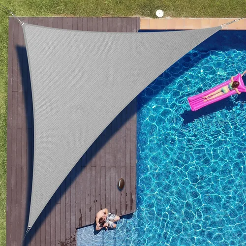 ColourTree Toldo tipo vela CTAPRT20 de 20 x 20 x 28.3 pies, color gris, triángulo recto, tela de malla con bloqueo UV, UPF50, uso comercial