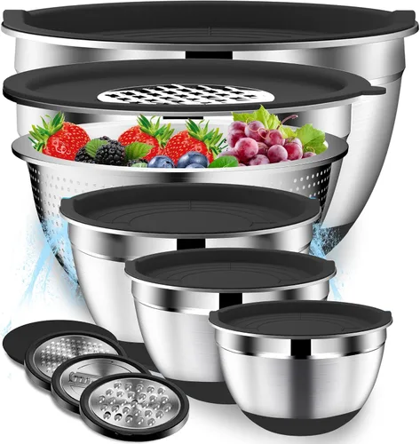 Miniatura 12 de DUTZUN Stainless Steel Mixing Bowls with Airtight Lids Set of 5, Black Best Kitchen Gifts for Mixing, Baking, Prep, Salads, Serving, Cooking