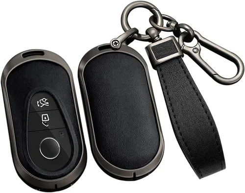 Miniatura 16 de ontto Llavero de cuero compatible con Mercedes-Benz 2020 en adelante, llavero de metal para Benz Clase S, Clase G, Clase E, color negro