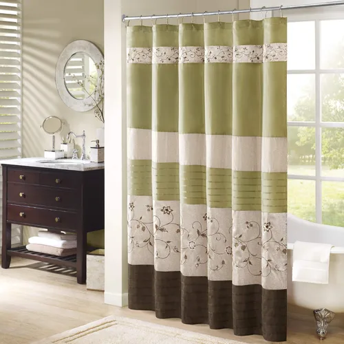 Miniatura 11 de Madison Park Cortina de ducha de tela Serene Flora, cortinas de ducha bordadas de transición para baño, 72 x 72 pulgadas, roja Rojo