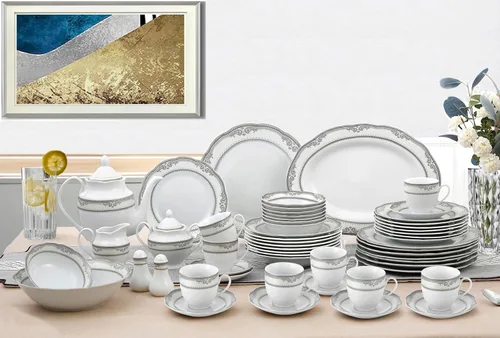 Miniatura 2 de Lorenzo Import Victoria - Vajilla de porcelana ondulada (57 piezas)