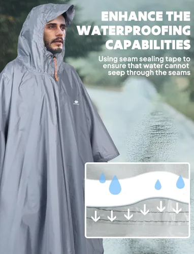Miniatura 26 de ANYOO Poncho de lluvia con capucha para adultos, impermeable, ligero, para hombres y mujeres, chaqueta de lluvia reutilizable para emergencias al