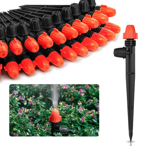 Miniatura 7 de Goteros de riego ajustable Vortex: 20 piezas de forma de ventilador con estaca de flujo de agua para manguera de 1/4 pulgadas, emisores de riego