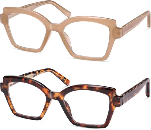 Miniatura 3 de AMOMOMA Paquete de 2 lentes de lectura modernos con diseño de ojo de gato para mujeres y hombres, elegantes lentes cuadrados con bloqueo de luz azul