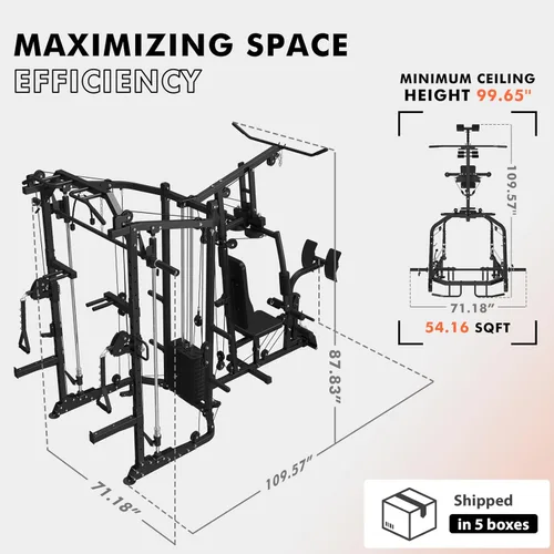Miniatura 7 de GMWD SmithΔ Machine - Jaula de potencia, sistema multifunción de gimnasio en casa con sistema cruzado de cables, estación de entrenamiento de doble
