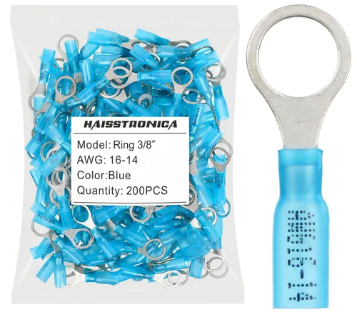 Miniatura 20 de haisstronica 100 conectores de anillo termorretráctiles de grado marino azul de 1/4 pulgadas, conectores de terminales de anillo de cobre rojo