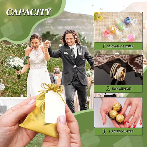 Miniatura 4 de DOYIDE 100 bolsas de regalo con cordón dorado, bolsas pequeñas de joyería de 3 x 4 pulgadas, bolsitas con cordón, bolsas brillantes para recuerdos