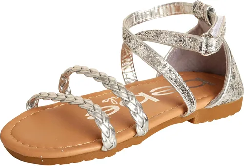 bebe Sandalias para niñas pequeñas Sandalias de gladiador de cuero sintético trenzado con purpurina (5T-10T)