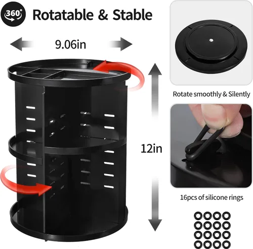 Miniatura 4 de Seinlife - Organizador de maquillaje giratorio de 360 grados, soporte giratorio ajustable para automaquillaje, exhibidor plegable de almacenamiento