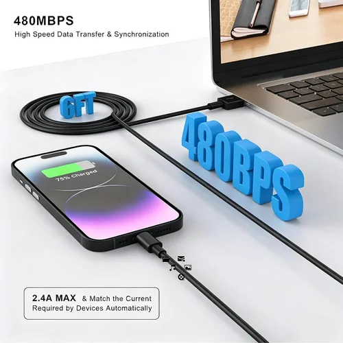 Miniatura 4 de iPhone Charger,[MFi Certified] 2Pack 6FT Lightning Cable Data Sync Charging Cords With 2Pack USB Wall Charger Travel Plug Adapter Compatible with