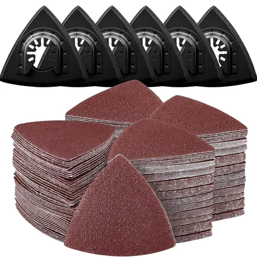 Miniatura 8 de Kit de 136 almohadillas de lijado oscilantes, contiene 6 almohadillas de lijado triangulares y 130 piezas de papel de lija multiherramienta, 60, 80