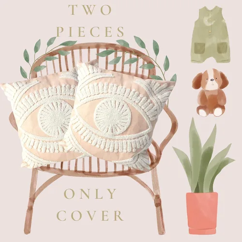 Miniatura 3 de Funda de almohada decorativa con textura neutra bohemia copetuda, funda de cojín decorativa para habitación del bebé (2, combo de arte rosa)