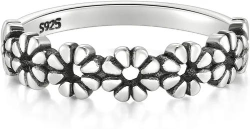 Miniatura 2 de Boruo - Anillo de plata de ley 925, diseño de flores estilo corona hawaiana, resistente al desgaste, ajuste cómodo