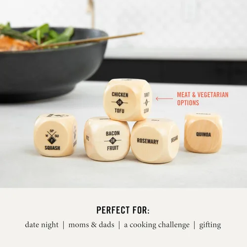 Miniatura 7 de Two Tumbleweeds Foodie Dice - Nueva Edición: Juego de 9 Dados para Inspirar Comidas Creativas de Temporada con Dado de Comida para Llevar - Regalo