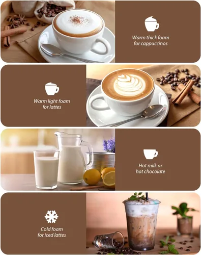 Miniatura 3 de Espumador de leche, espumador de leche eléctrico y vaporizador, espumador 4 en 1 para café, máquina automática de espuma fría y caliente, calentador