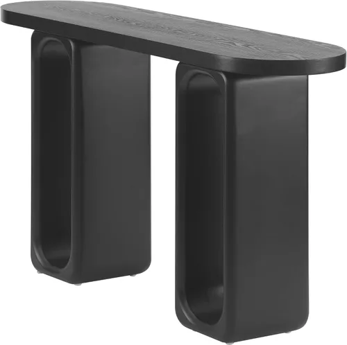 Miniatura 7 de 50" Modern Art Sculptural Console Table, Oval Cutout Legs, Wood Veneer, Thick Rounded Tabletop, Contemporary Entryway Sofa Table for Living Room