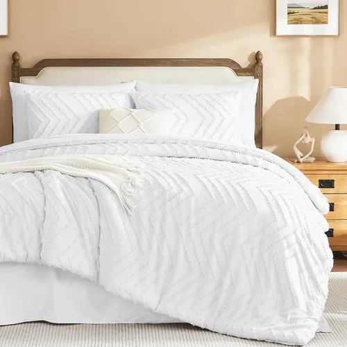 Miniatura 14 de Litanika Juego de ropa de cama con edredón tamaño King con sábanas beige - Juego de 7 piezas en una bolsa, diseño King Chevron copetudo bohemio
