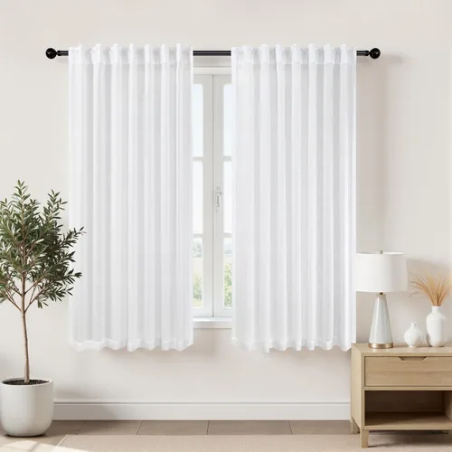 Miniatura 67 de KOUFALL Cortinas de lino azul marino de 84 pulgadas de largo, cortinas transparentes azul oscuro para sala de estar y dormitorio, medianoche