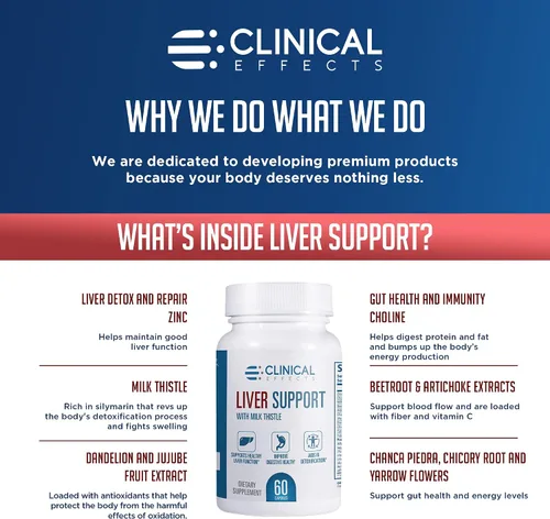 Miniatura 5 de Clinical Effects: Apoyo hepático - Cardo mariano natural y suplemento de zinc - Paquete de 3 - Ayuda a desintoxicar y limpiar el hígado - Apoya