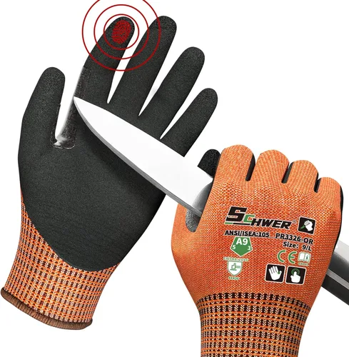Guantes de trabajo resistentes a los cortes de nivel más alto ProGuard PR3326 de Schwer para protección extrema, guantes de corte ANSI A9 con pulgar