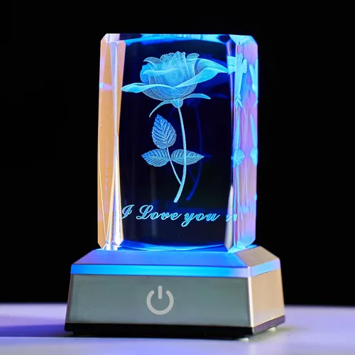 Miniatura 6 de Lámpara Nocturna de Cristal de Rosa 3D con Luces LED Ajustables - Te Amo, Ideas de Regalo para el Día de la Madre, San Valentín, Aniversario, Regalo