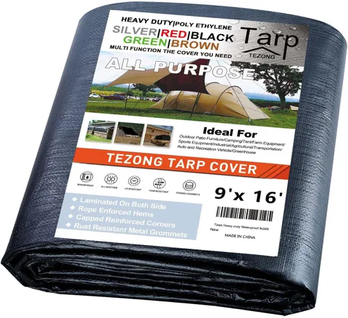 Miniatura 22 de Lonas resistentes impermeables de 4 x 5 pies, paquete de 2 lonas TEZONG negras de 0.472 in. de lona de plástico para exteriores para lluvia