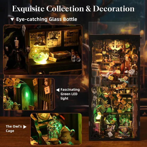Miniatura 6 de TOYQI Kit de Rincón de Libros, Kits de Rincón de Libros para Adultos, Kit de Casa de Muñecas en Miniatura DIY Rompecabezas de Madera 3D Booknook